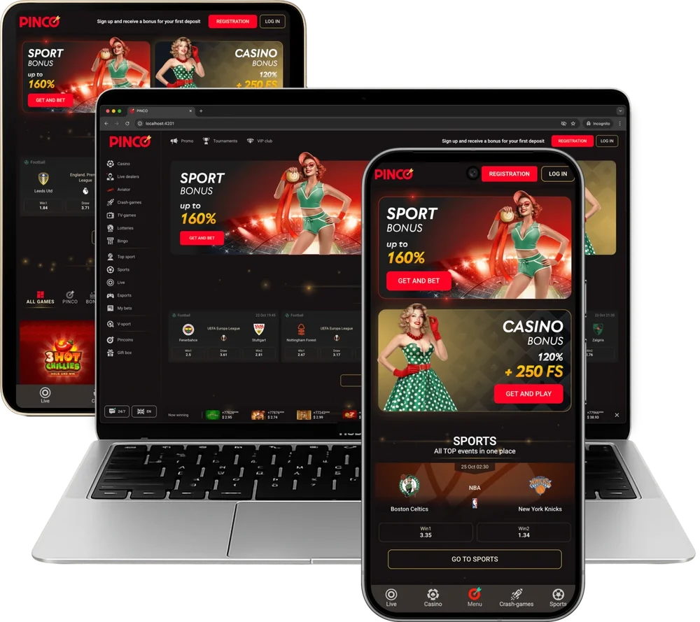 Pinco Casino on laptop, tablet and phone